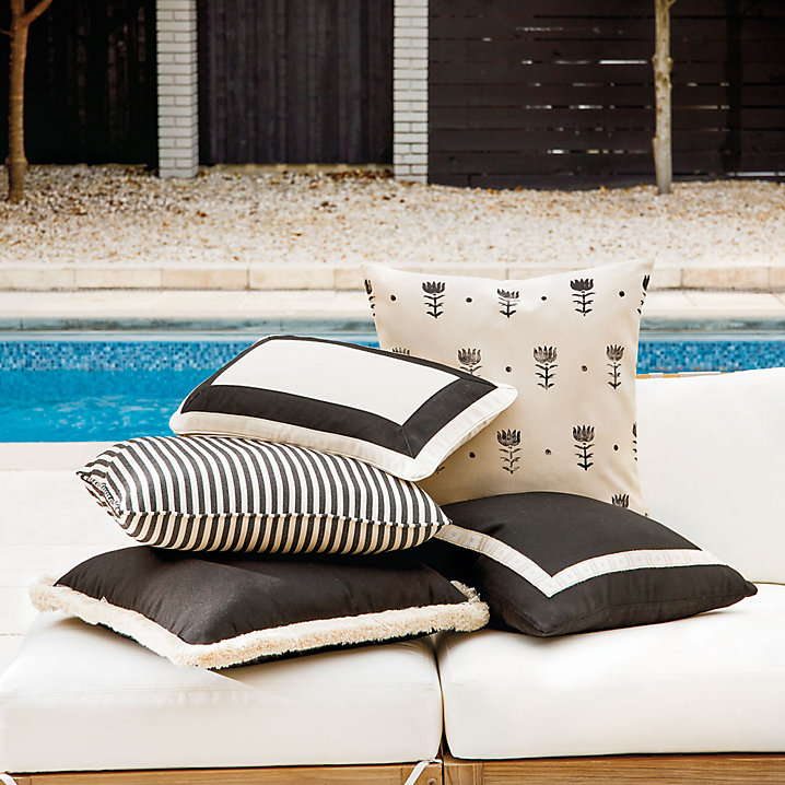 Bordered Sunbrella Outdoor Pillow Cover